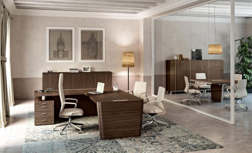 Bureau Bois X10 avec Retour sur Caisson placage Bois Ebène
