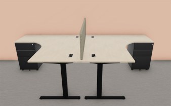 Bench 2 Postes SOFIANE avec Caissons Métal Hauteur Bureau et 1 Panneau-écran