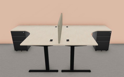 Bench 2 Postes SOFIANE avec Caissons Métal Hauteur Bureau et 1 Panneau-écran