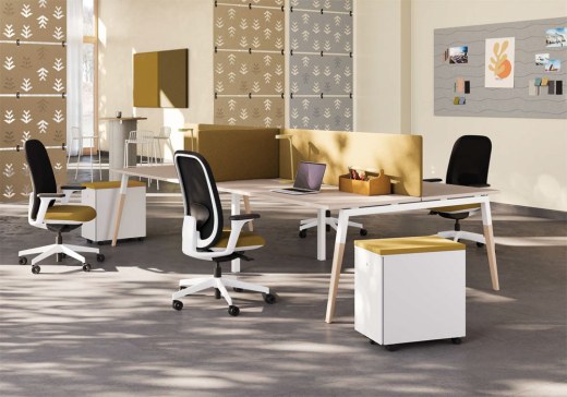 Bench 4 Postes ASKA Chêne de Fil Pieds Bois avec écrans tissu