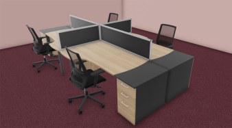 Bench 4 Postes GREY avec 4 Caissons et 4 Panneaux-écrans 