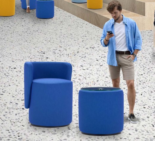 Ensemble 1 Pouf avec Dossier et 1 Table Basse BOLL Plateau Verre