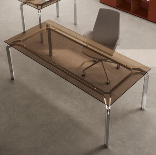 Bureau de Direction Verre Bronze YOGA Piétement Chromé