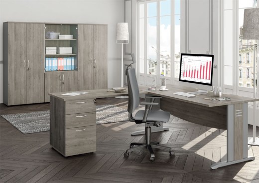 Ensemble Bureau DUAL avec Retour sur Caisson Porteur et Fauteuil avec Têtière