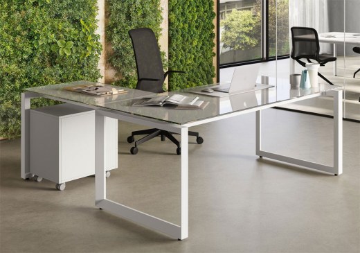 Bureau Plateau Verre avec Retour ELEMENT Pieds Arche