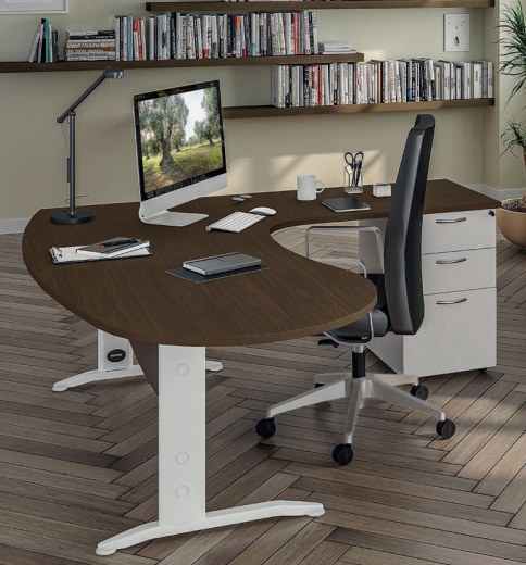 Bureau Plan Compact Arrondi IDRA avec Caisson Hauteur de Bureau