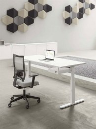 Bureau réglable en hauteur par bouton poussoir NOBU avec Tiroir