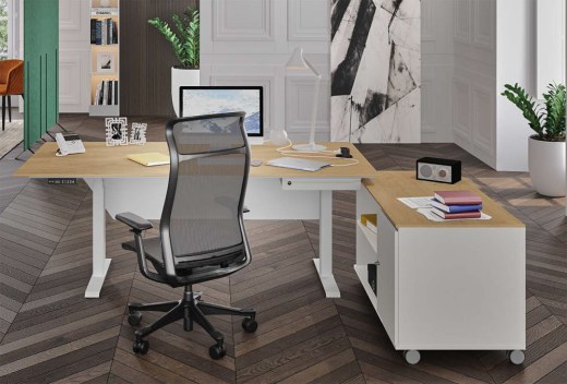 Bureau de Direction Réglable KHEOPS LEVEL avec Petit Tiroir et Desserte 