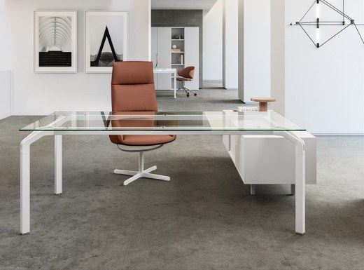 Bureau Verre avec Meuble de Service en Retour YOGA