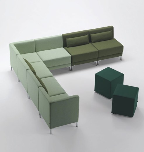 Ensemble de Canapés Modulaires CRUISE et Poufs dégradé de couleur et 4 Coussins