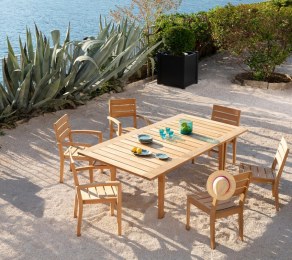Ensemble 1 Table extensible avec 3 Chaises et 3 Fauteuils en Teck Massif EXTER