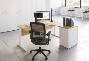 Bureau Essentiel Plan Compact Retour à Droite avec Caisson 1 Porte