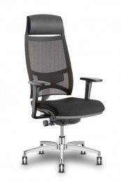 Fauteuil Résille Synchrone Dorsalis+ Noir avec Têtière et Pied Alu Poli