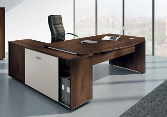 Bureau Galbé avec Meuble Retour MOKA Noyer brun