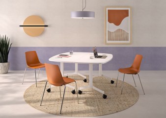 Table Arrondie EUREKA avec 2 Plateaux Rabattables sur roulettes