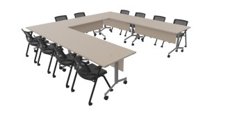 Table de Réunion en U EUREKA Rabattable avec Voiles-de-fond et roulettes