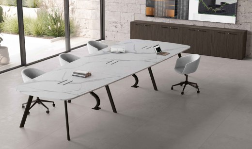 Table de Réunion Trapézoïdale SHAPE LIGHT Effet Marbre