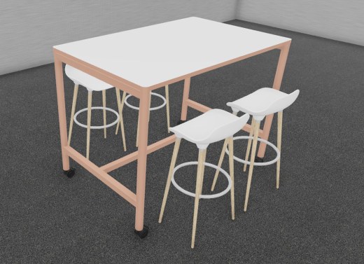 Ensemble 1 Table Haute NUANZA L 140 sur Roulettes et 4 Tabourets Hauts Pieds Bois