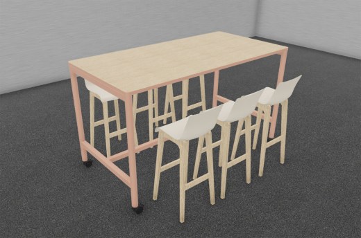Ensemble 1 Table Haute NUANZA L 180 sur Roulettes et 6 Tabourets Hauts avec Repose-pieds