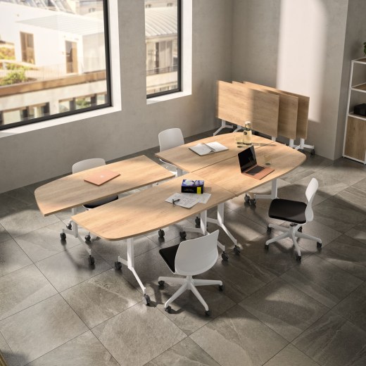 Table Ovale EUREKA avec 4 Plateaux Rabattables sur roulettes